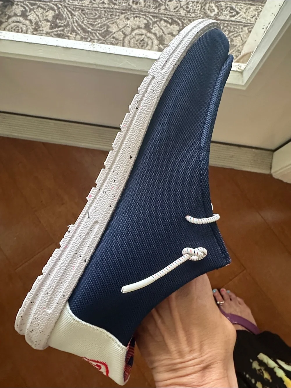 Hey Dude (NWOT) Navy Blue USA ❤️🤍💙 Slip-On Boat Shoes with White Laces